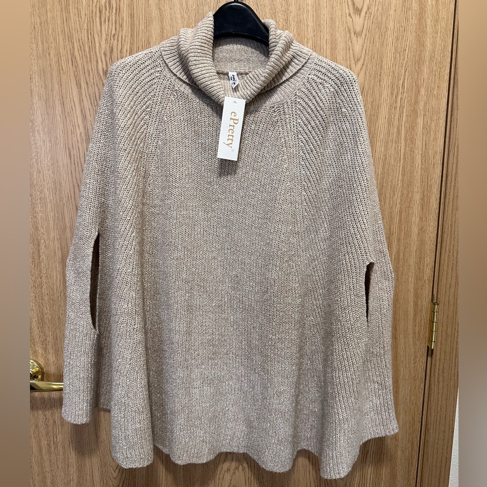 New ePoetry Wheat Ribbed Knit Poncho Women’s S